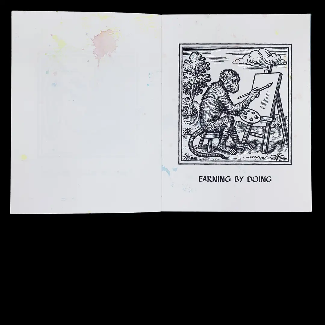 Interior page from the artist book The 4th Wall Won’t Save You by Arno Beck.