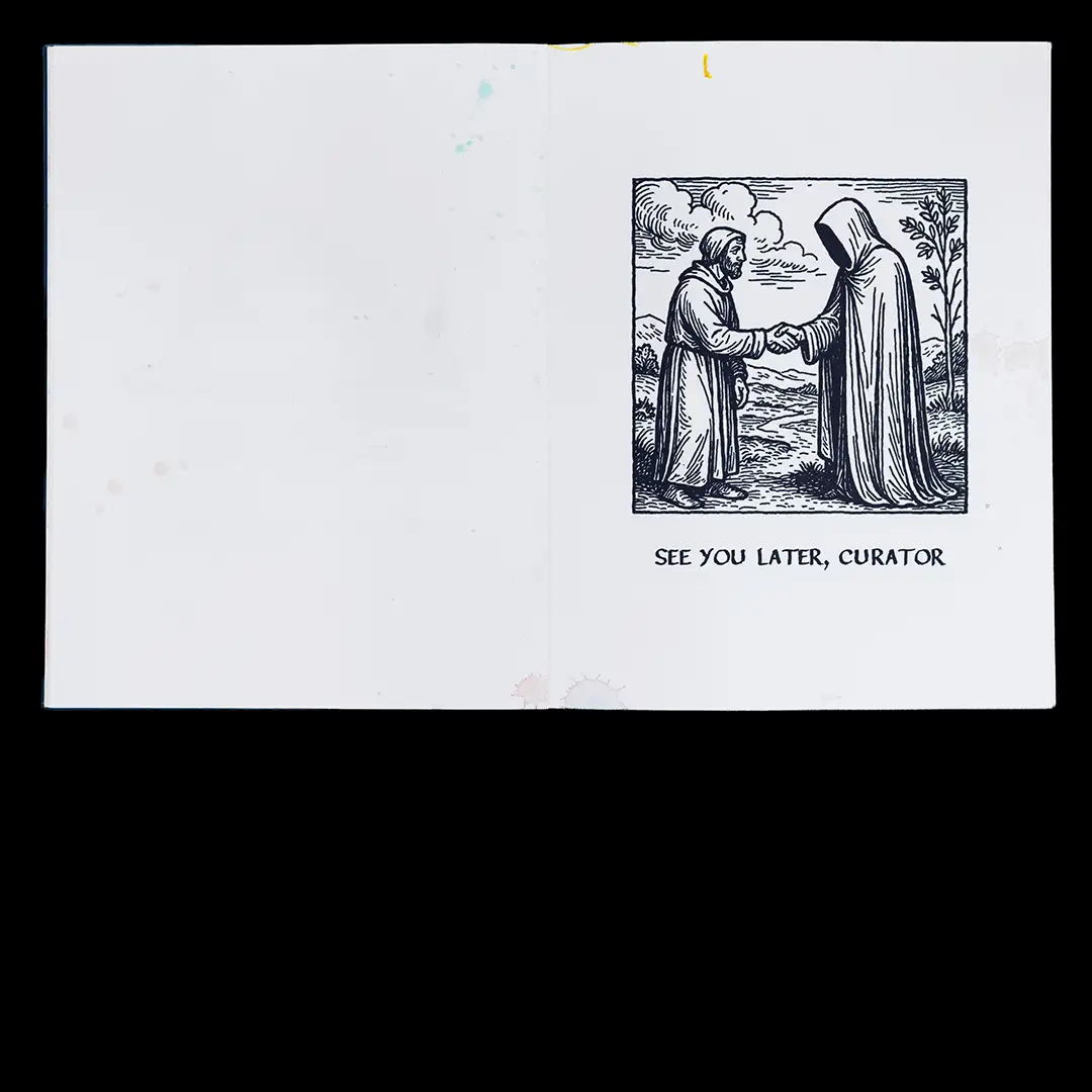 Interior page from the artist book The 4th Wall Won’t Save You by Arno Beck.