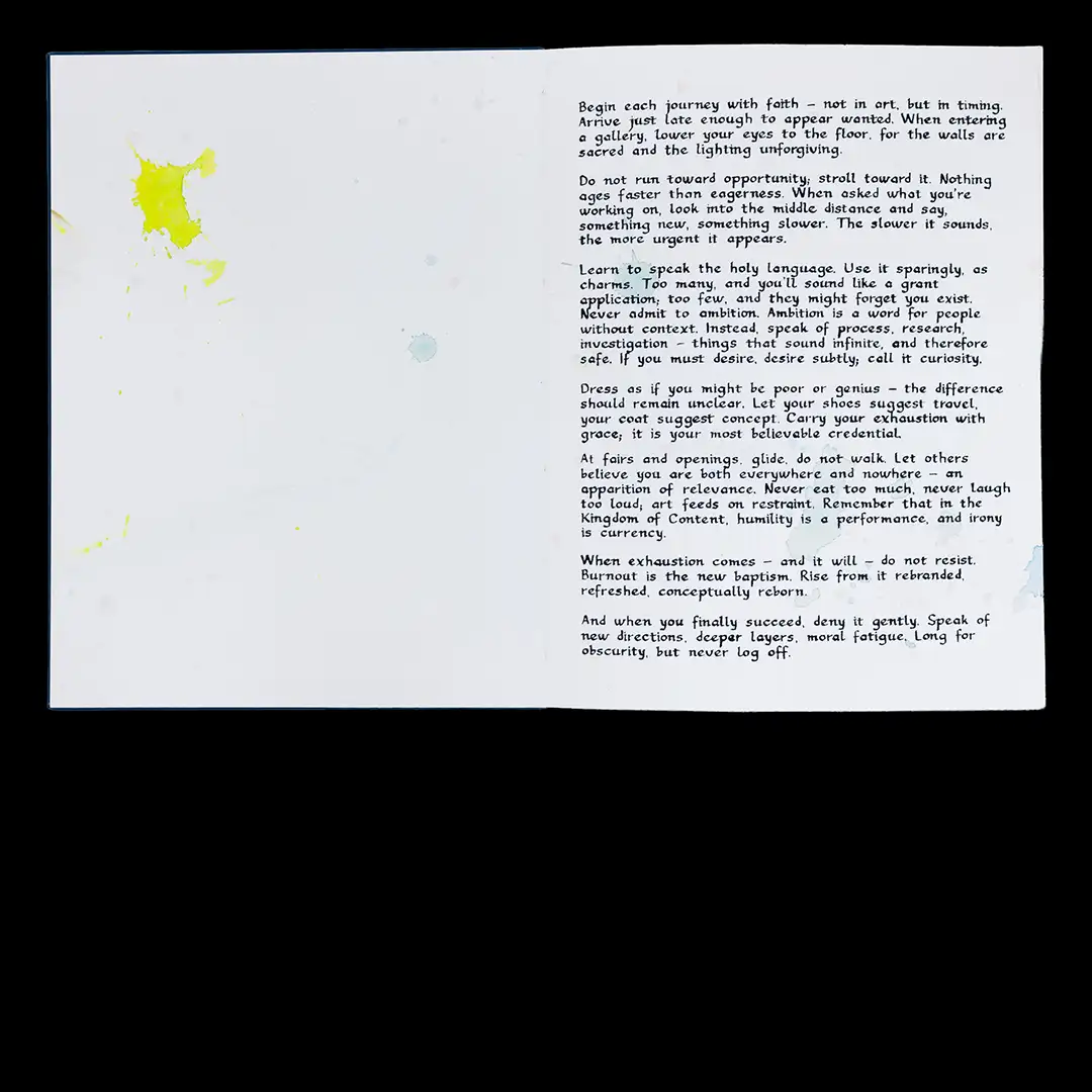 Interior page from the artist book The 4th Wall Won’t Save You by Arno Beck.