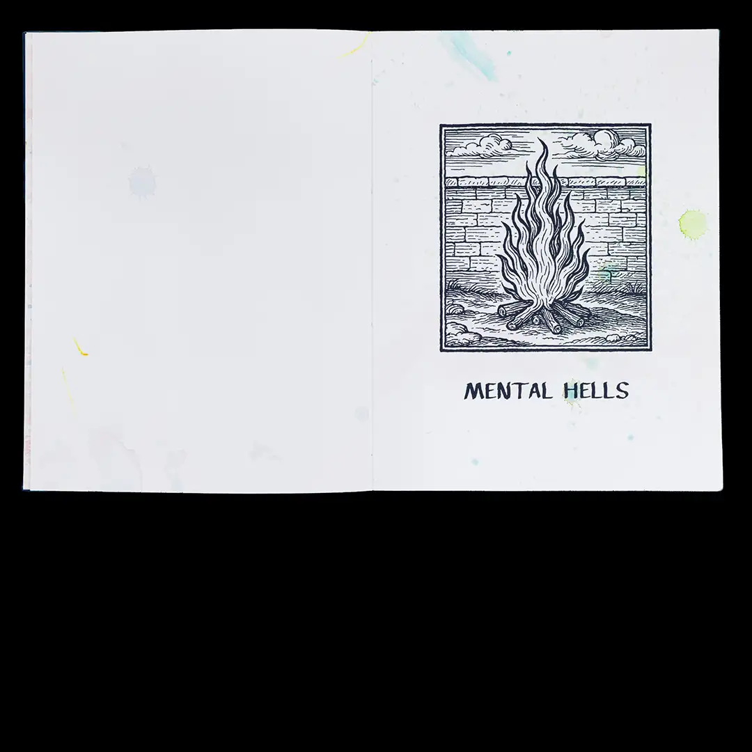 Interior page from the artist book The 4th Wall Won’t Save You by Arno Beck.