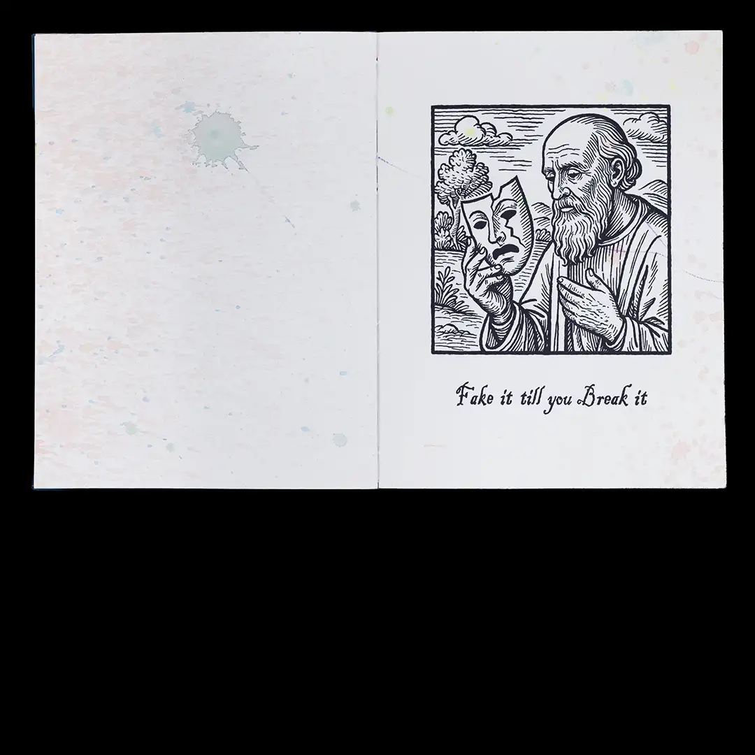 Interior page from the artist book The 4th Wall Won’t Save You by Arno Beck.